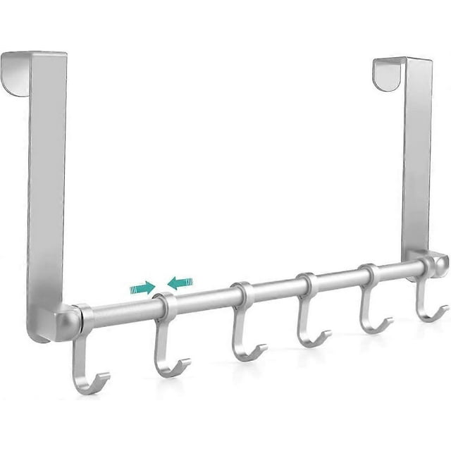Perchero para puerta con 6 ganchos móviles, toallero, perchero, brazos largos mejorados para accesorios de baño (plateado)