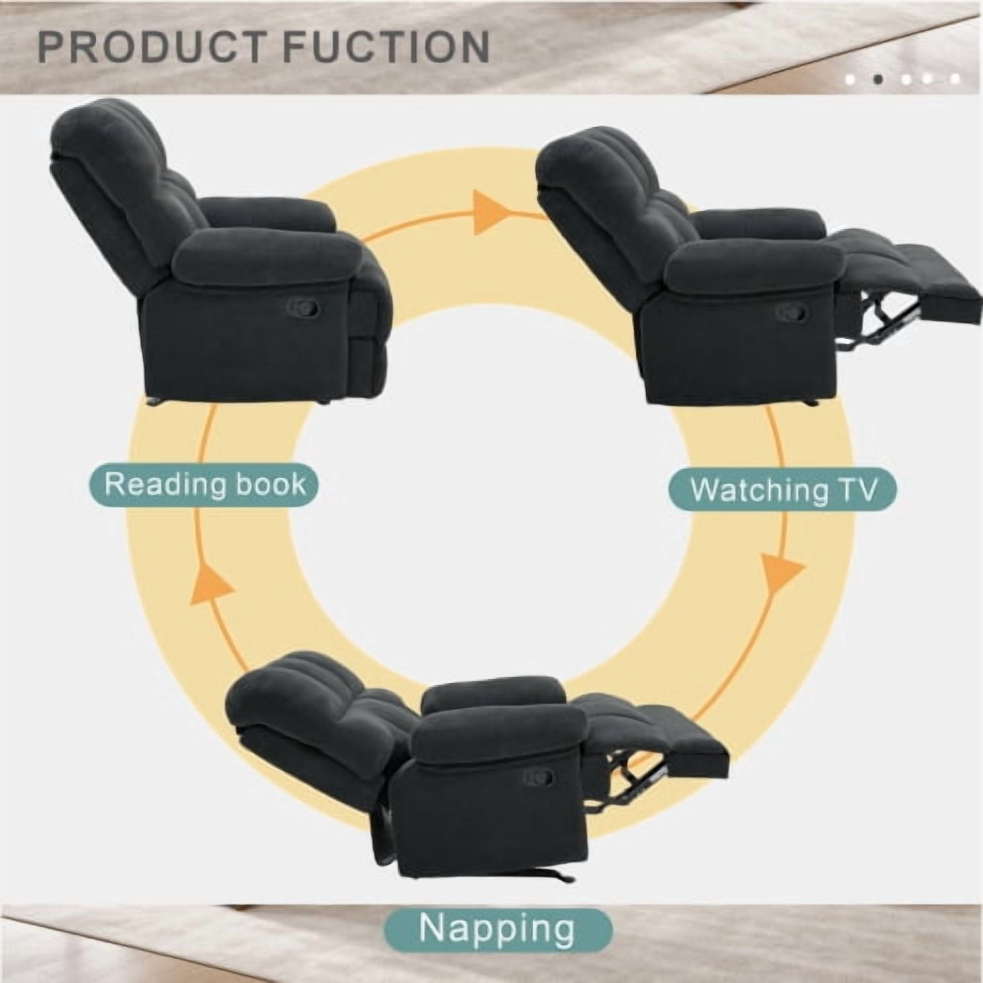 MOONMISS Modern Manual Rocker Recliner Chair, with nubby upholstery Fabric for Living Room,Gray