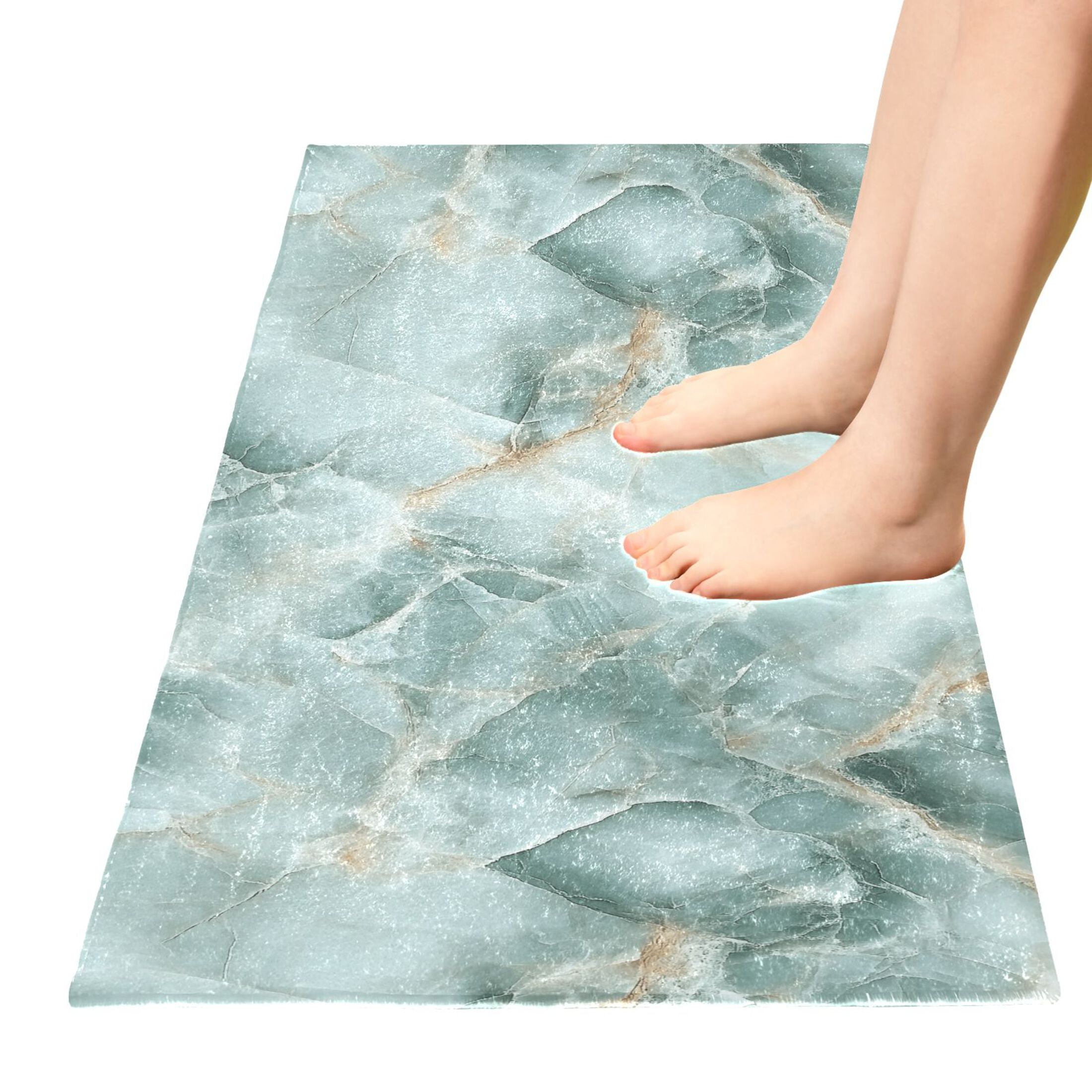 Mint Green Marble Bath Mat 39x20 Non-Slip Bathroom Rugs Absorbent Soft Plush Quick Dry for Tub Shower Kitchen Home Decor