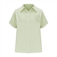 thumbnail image 2 of Camisa Estilo Boyfriend A Rayas Fruncidas para Mujer, Blusa Informal con Cuello Corto, Mangas y Botones, con Bolsillo, Verde , Talla 4XL, 2 of 7