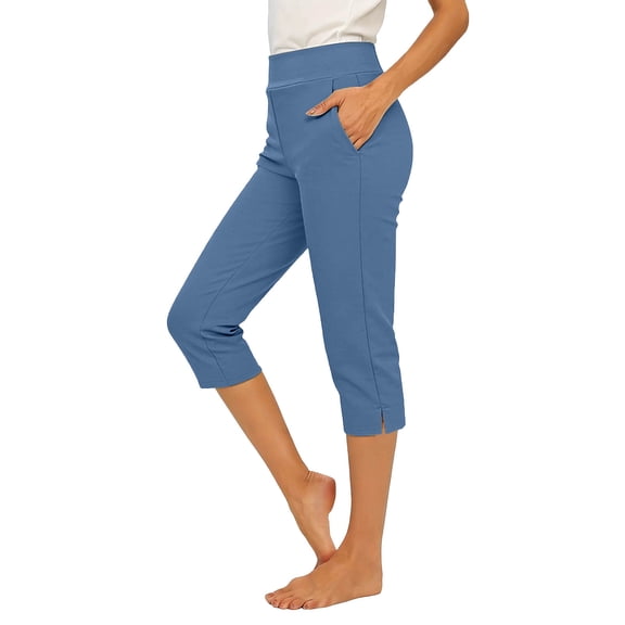 Cutuoiiu Women's Casual Capri Pants Solid Color Elastic Waist Drawstring Pants with Pockets
