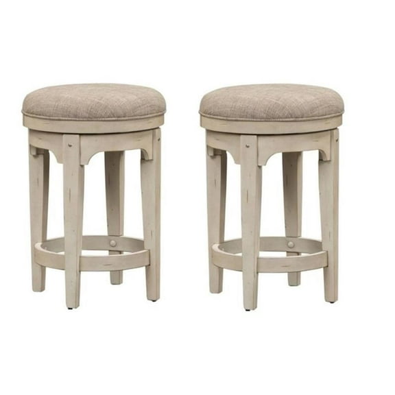 Home Square 2 Piece Console Swivel Stool Set in Antique White