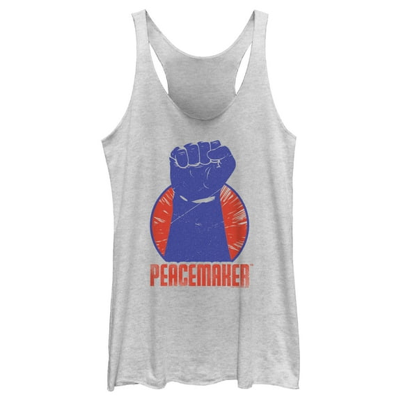 Women's Peacemaker Red Fist Circle Racerback Tank Top White Heather Small