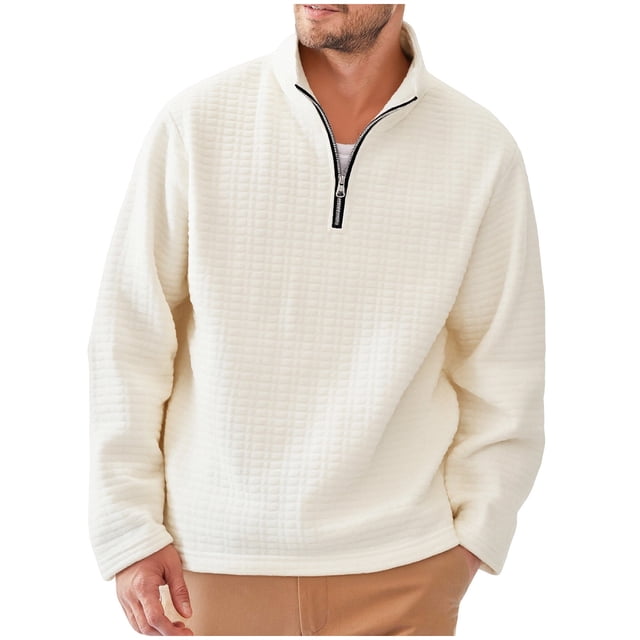 pstuiky camisa de manga larga para hombre, Sudadera con cuello alto, manga larga y cremallera de un cuarto para hombre, color liso top de hombre m