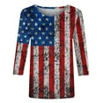 thumbnail image 4 of Lcziwo Womens Red White Blue Top Three Quarter Sleeve Crew Neck Tops Casual Dressy Summer 2025 Tunic Tees USA Flag Patriotic Print Blouses Red,M, 4 of 4