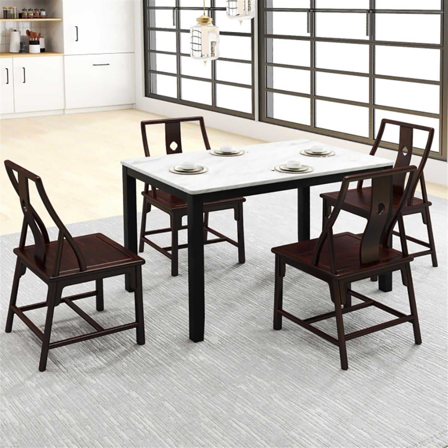 Demi Bonn 45" Dining Table with Faux Marble Tabletop, Kitchen Table for 2-4 People, Rectangular Dinner Table for Home Office, Living Room Furniture, White