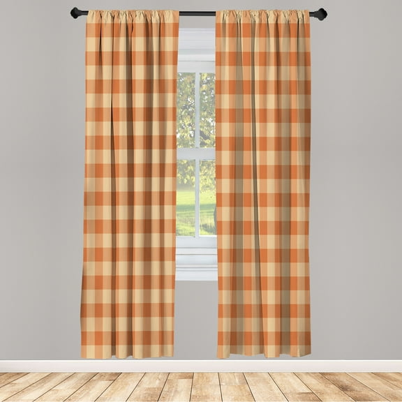 Ambesonne Plaid Curtains, Lumberjack Buffalo Checks Art, Pair of 28"x95", Beige and Persian Orange
