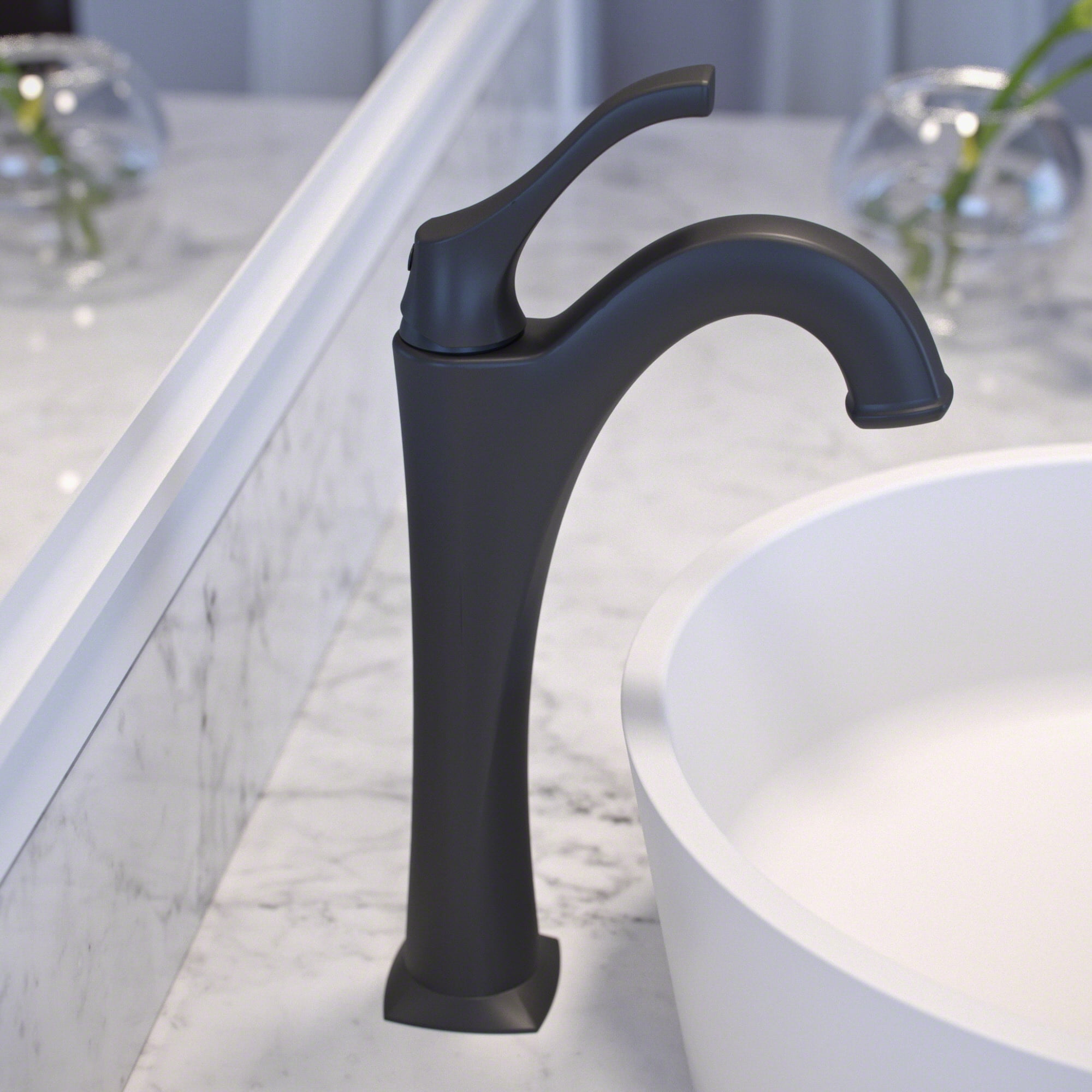 KRAUS Arlo Matte Black Single Handle Vessel Bathroom Faucet with Pop Up Drain