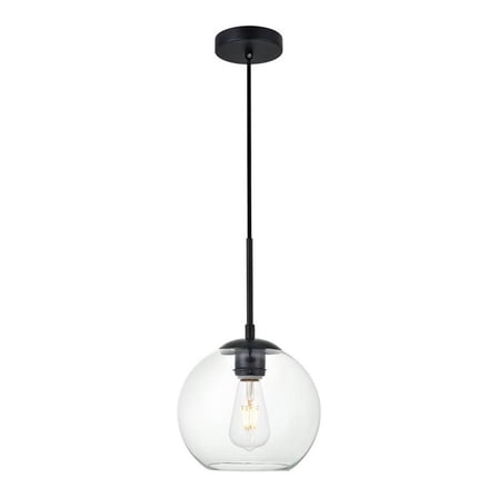 Maklaine Modern 1 - Light Metal & Glass Pendant in Black / Clear
