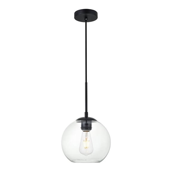 Maklaine Modern 1 - Light Metal & Glass Pendant in Black / Clear