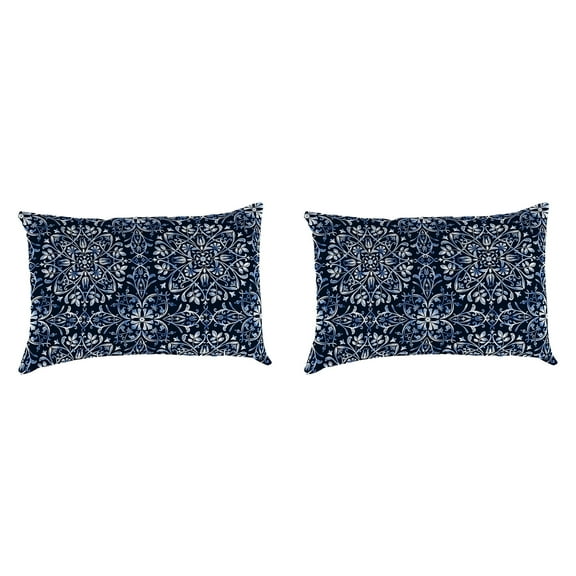 Jordan Manufacturing 12" x 18" Dresden Midnight Navy Damask Rectangular Outdoor Lumbar Throw Pillow (2 Pack)