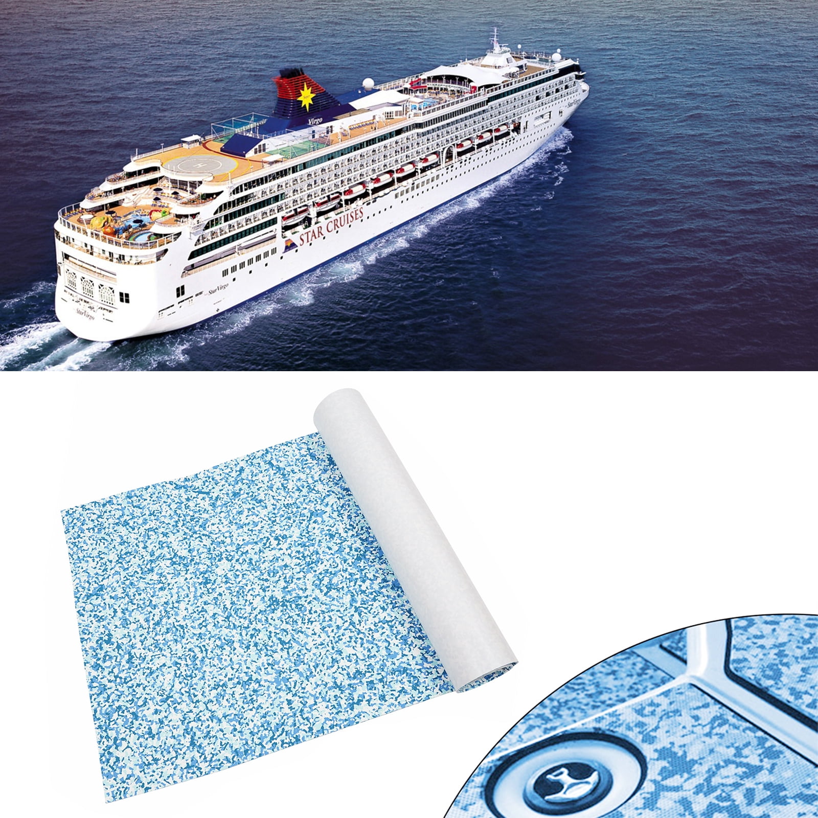 EVA Floor Mat with Glues on its Back for Boat Decks, RV Floors, Kayak Decks, Yacht Floors, Floating Docks, Surfboards, Golf Carts, Car Floors, and More (Blue White Camouflage)