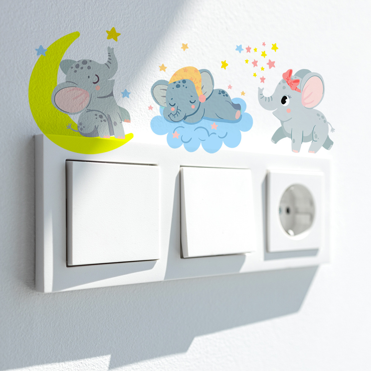 Adorable Elephant Wall Decal, Lovely switch Elephant Wall Sticker, Baby Elephant Decor Wall for Nursery Bedroom Classroom Decoration