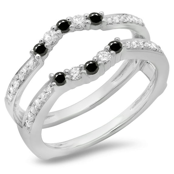 Dazzlingrock Collection 0.50 Carat (ctw) 14K Black & White Diamond Wedding Band 5 Stone Guard Ring 1/2 CT, White Gold, Size 9