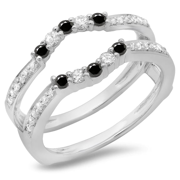 Dazzlingrock Collection 0.50 Carat (ctw) 14K Black & White Diamond Wedding Band 5 Stone Guard Ring 1/2 CT, White Gold, Size 8.5