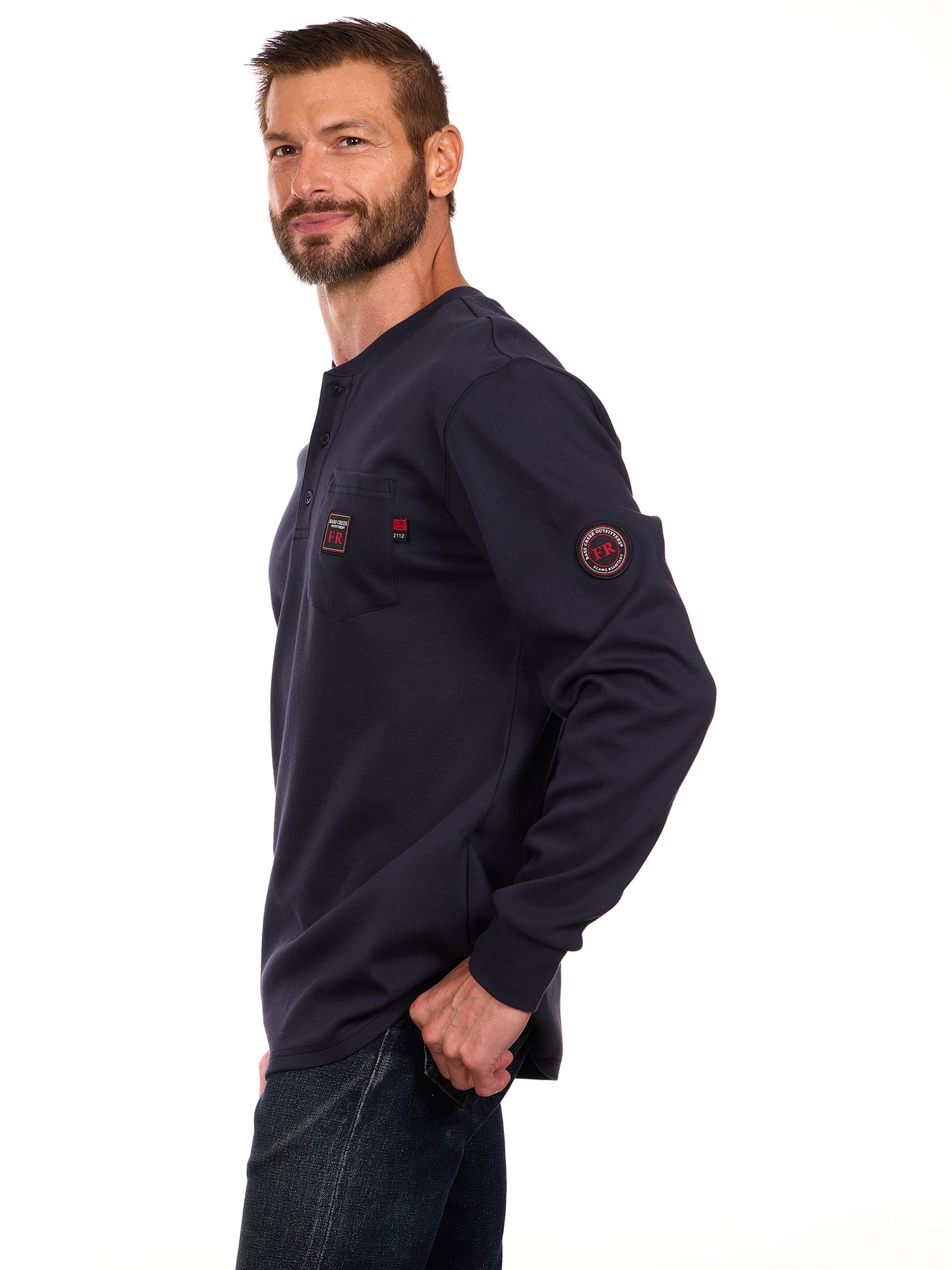 Bass Creek Outfitters Men's Flame Resistant Long Sleeve Henley Knit Top, Sizes M-2XL