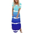 thumbnail image 6 of cocolona Womens Summer Long Dress Fashion Crew Neck Short Sleeve Maxi Dress Casual Loose Stripe Print Sun Dress with Pockets, 6 of 6