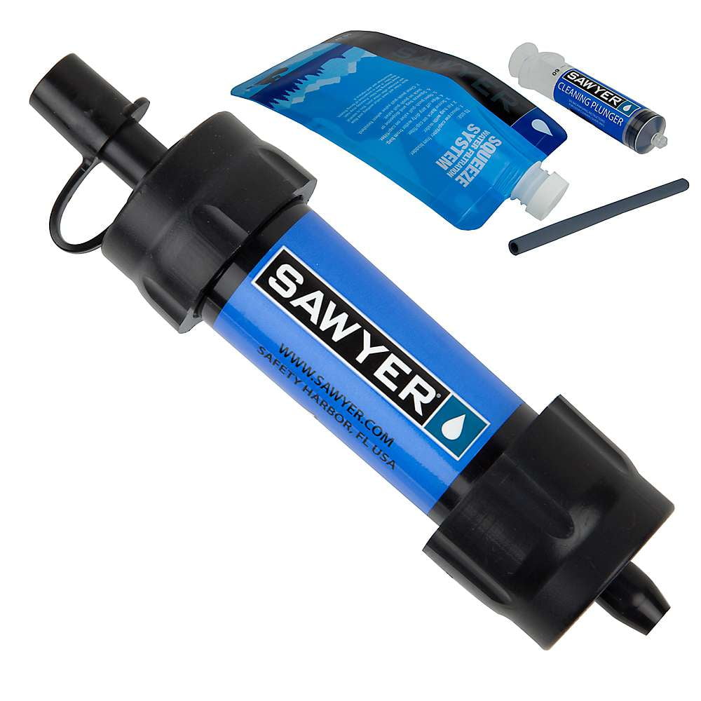 Sawyer Products MINI Water Filtration System w/ One 16oz (0.5-Liter) Pouch, Single, Blue