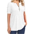 thumbnail image 2 of Short Sleeved Women Crewneck Casual Half Zipper Blouse, 2 of 3