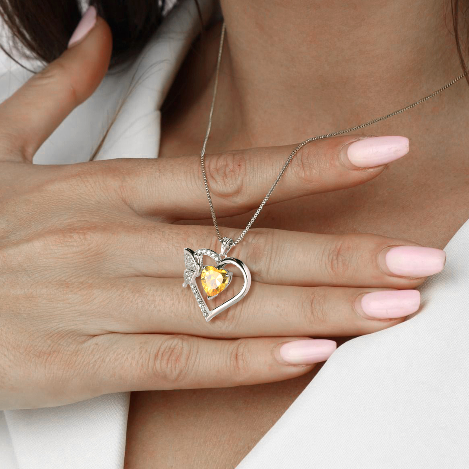 Juwaliy Citrine Heart Butterfly Necklace photo 4