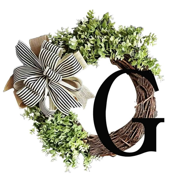 26 Letters Decorative Wreath Door Hanging Home Decor Letters With Knot Pendant Rattan Ring Wall Decoration Window Decoration Pendant