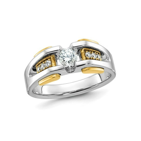 Mens 14K White and Yellow Gold 1/2 Carat (Ctw) Lab-Grown Diamond Ring for Men