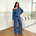 thumbnail image 2 of Domzest Sweatsuits 2 Piece Sets for Women Long Sleeve V Neck Off the Shoulder Sweatshirt & Wide Leg Sweatpants Casual Fall Outfits Blue M, 2 of 6