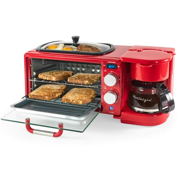 Breakfast Station Nostalgia 3 en 1, estilo retro, con cafetera, color rojo