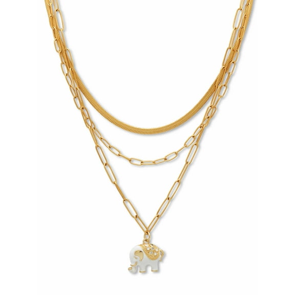 PalmBeach Jewelry Yellow Gold Ion-Plated Multistrand Crystal Enamel Elephant Layered Necklace Set 16-19 Inch