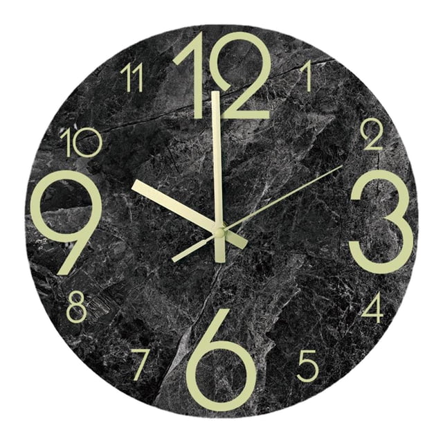 Reloj de pared de mármol de imitación, números luminosos en oscuridad, reloj analógico silencioso Negro Sunnimix reloj de pared silencioso
