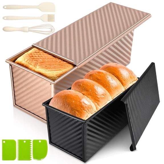 2Pack Pullman Loaf Pans with Lids – 2.2 LB & 1 LB Dough Capacity, Non-Stick Carbon Steel Bread Pans for Homemade Sandwich and Sourdough Bread, Corrugated Toast Mold