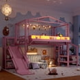 thumbnail image 4 of Harper & Bright Designs Twin Loft Bed Frame with Storage Shelves and Stairs, House Loft Bed with Slide, Hanging Rod, and Pegboard, Metal Loft Bed with USB and LED Lights for Boys Girls, Pink, 4 of 16