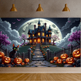 thumbnail image 4 of Halloween Theme Haunted House Design Spooky Black Cat Jack O Lantern Banner for Halloween Party Decoration Outdoor Indoor, 4 of 9
