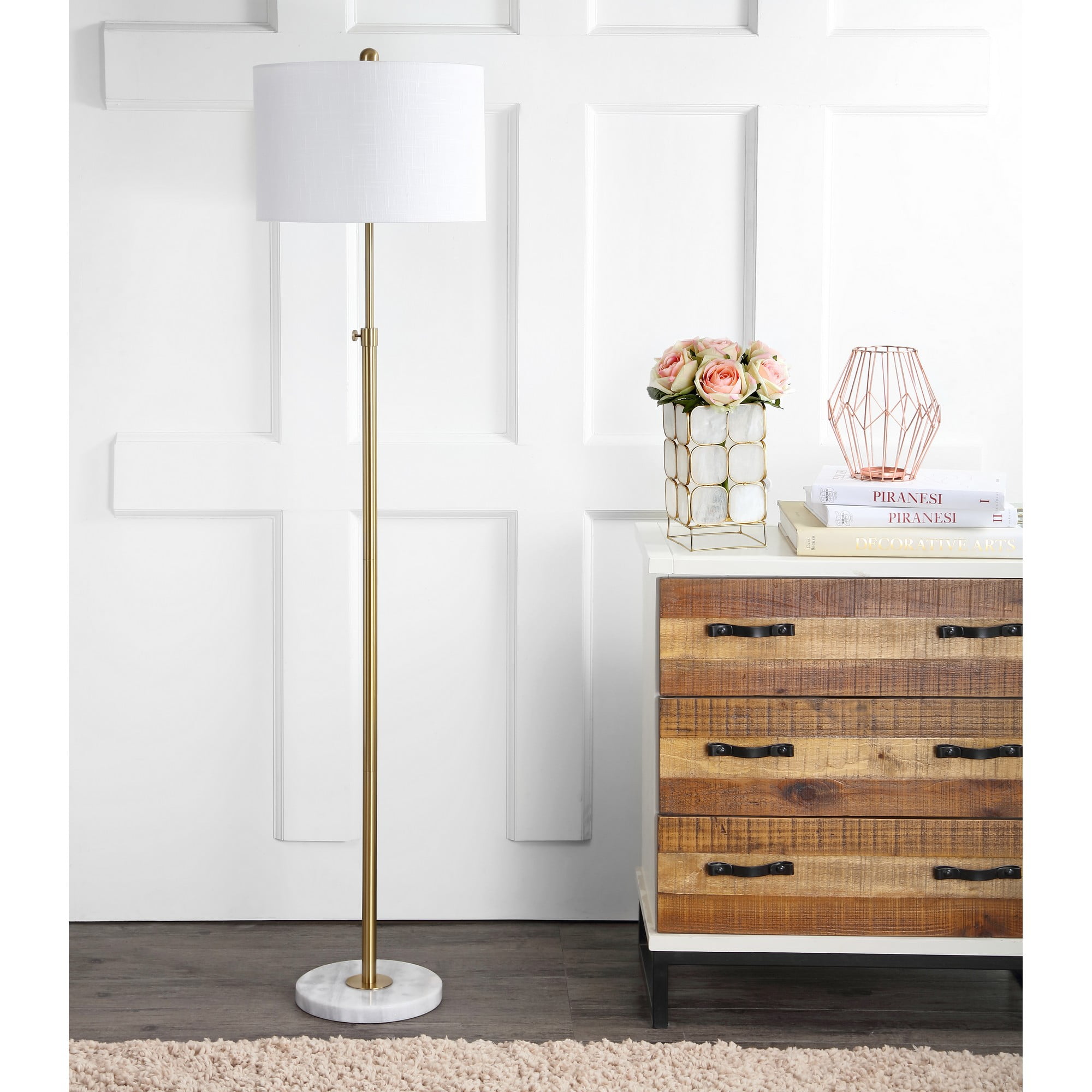 JONATHAN Y June 65" Adjustable Metal/Marble LED Floor Lamp, Brass