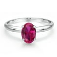thumbnail image 3 of Gem Stone King 14K White Gold Red Created Ruby Solitaire Engagement Ring for Women | 0.85 Cttw | Oval 7X5MM | Gemstone July Birthstone | Size 9, 3 of 6