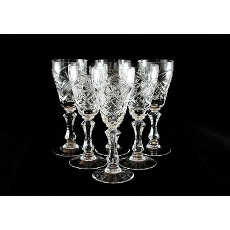 - SET of 6 Russian CUT Crystal Shot Glasses on a Long Stem 60ml/2oz Hand Made