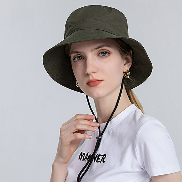 Women Sun Hat Wide Brim Protection Beach Hat Adjustable Bucket Hat Summer  Hats Bucket Hats Army Green