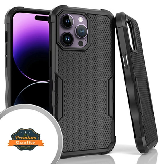 Xpression Cover for Apple iPhone 14 Plus 6.7" Texture Rugged Hybrid Shockproof Drop Corners Dual Layers Hard PC   Rubber TPU Protective Phone Case - Black