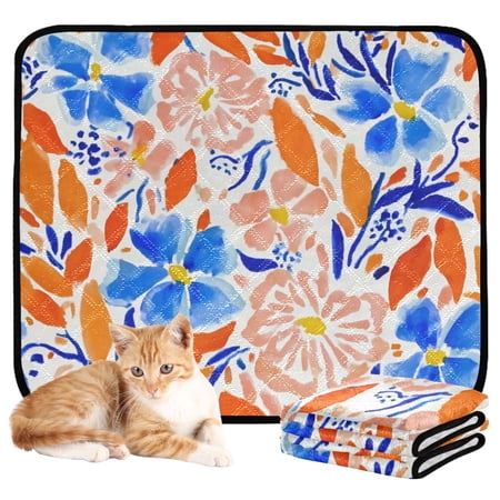 Washable Pet Pee Pads with Super Absorbent Reusable Training Pads for Dogs & Cats Hand-painted Watercolor Floral