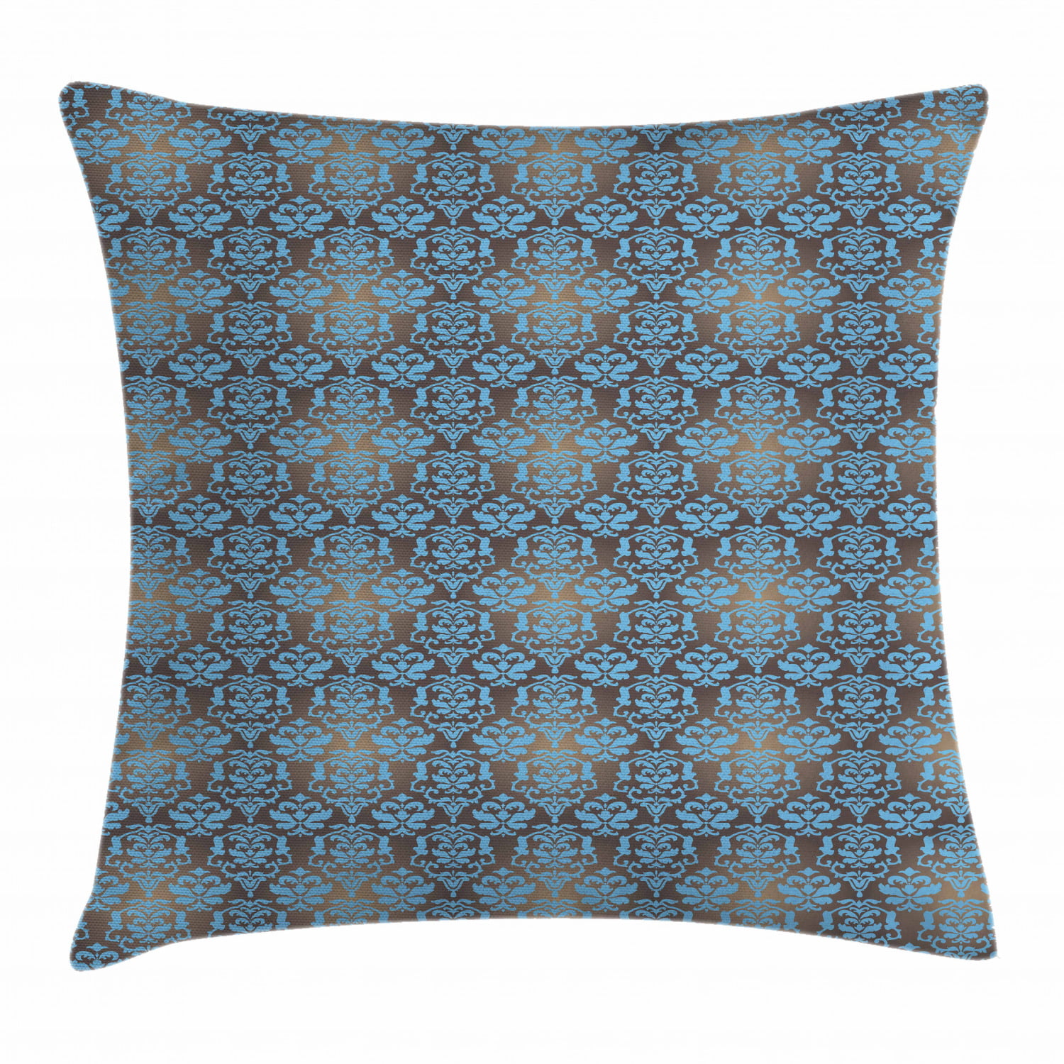 Brown and Blue Throw Pillow Cushion Cover, Ancient Damask Motifs with ...