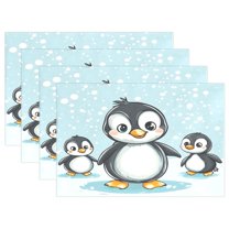 Ryvnso Placemats Set of 4 Penguins and Snow Dining Mats Heat-Resistant Non-Slip Washable Table Mat