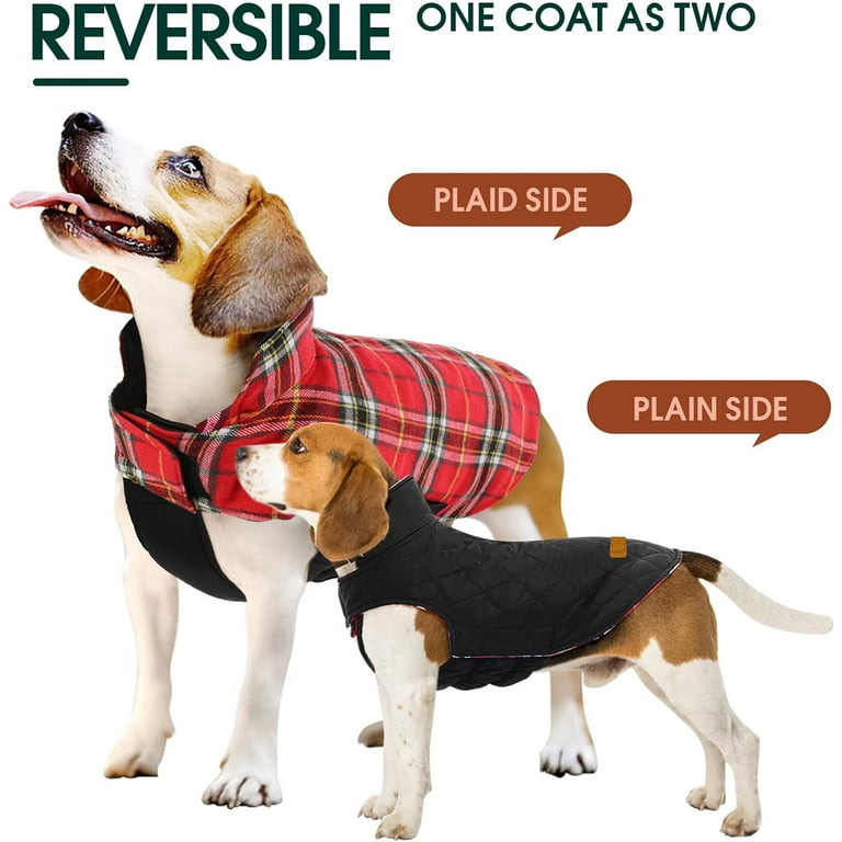 Kuoser Cozy Waterproof Windproof Reversible British Style Plaid Dog Vest Winter Coat Warm Dog Apparel for Cold Weather Dog Jacket for Small Medium