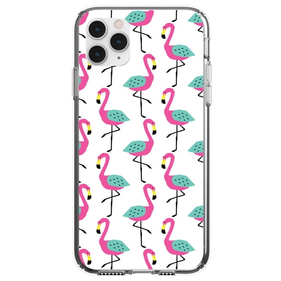 DistinctInk Clear Shockproof Hybrid Case for iPhone 12 Pro MAX (6.7" Screen) - TPU Bumper, Acrylic Back, Tempered Glass Screen Protector - Summer Graphics - Flamingo Pattern - Pink