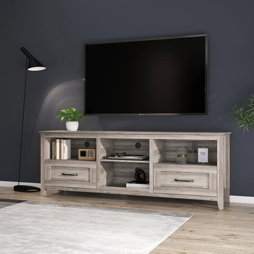 Kadyn 70.08 Inch Modern Farmhouse TV Stand, Wood Universal TV Stand Cabinet for 60" TV, Media Console Cabinet with 2 Drawers and 4 High-Capacity Storage Compartment, Gray