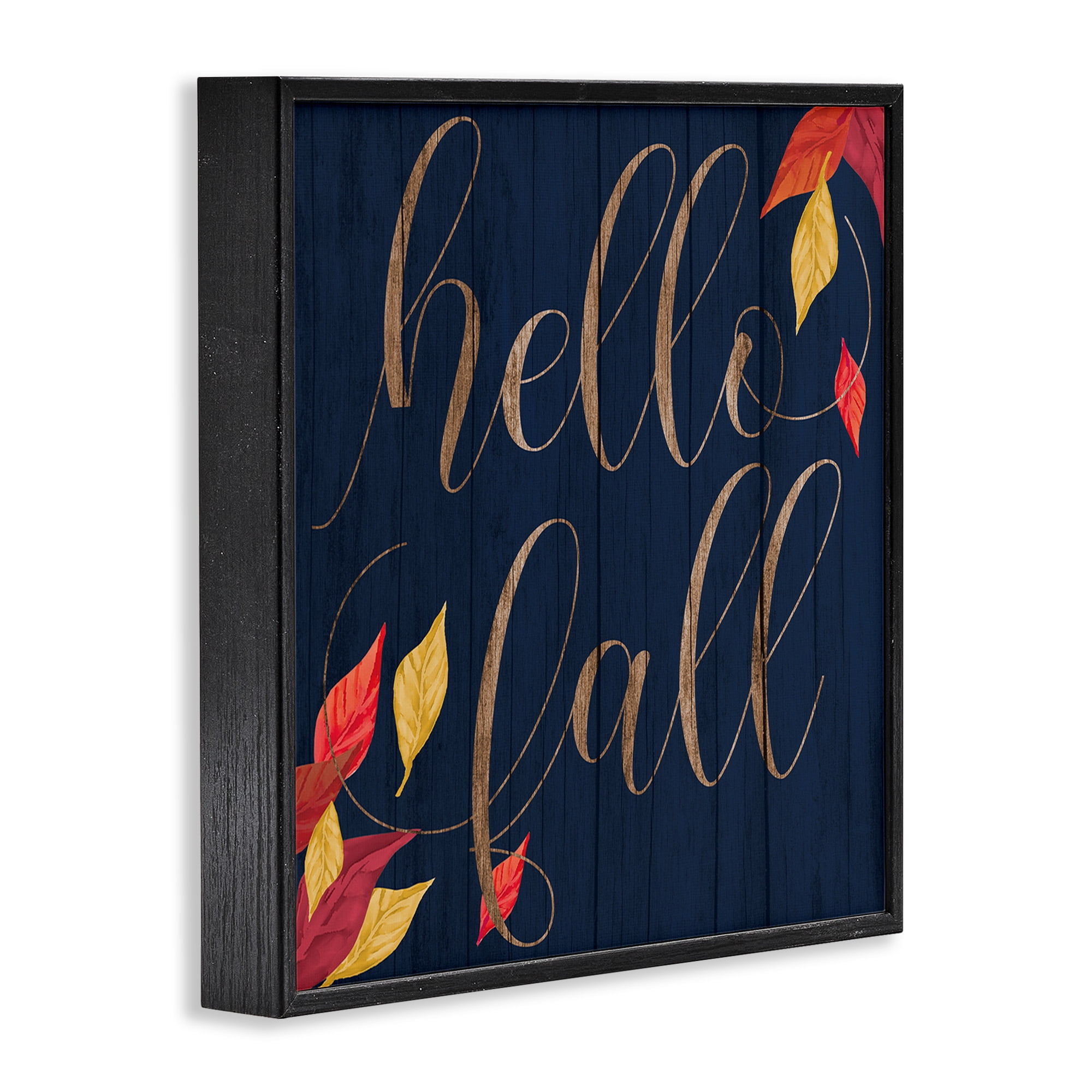 Stupell Industries Hello Fall with Autumn Foliage Inspirational Painting Black Framed Art Print Wall Art, 17 x 17