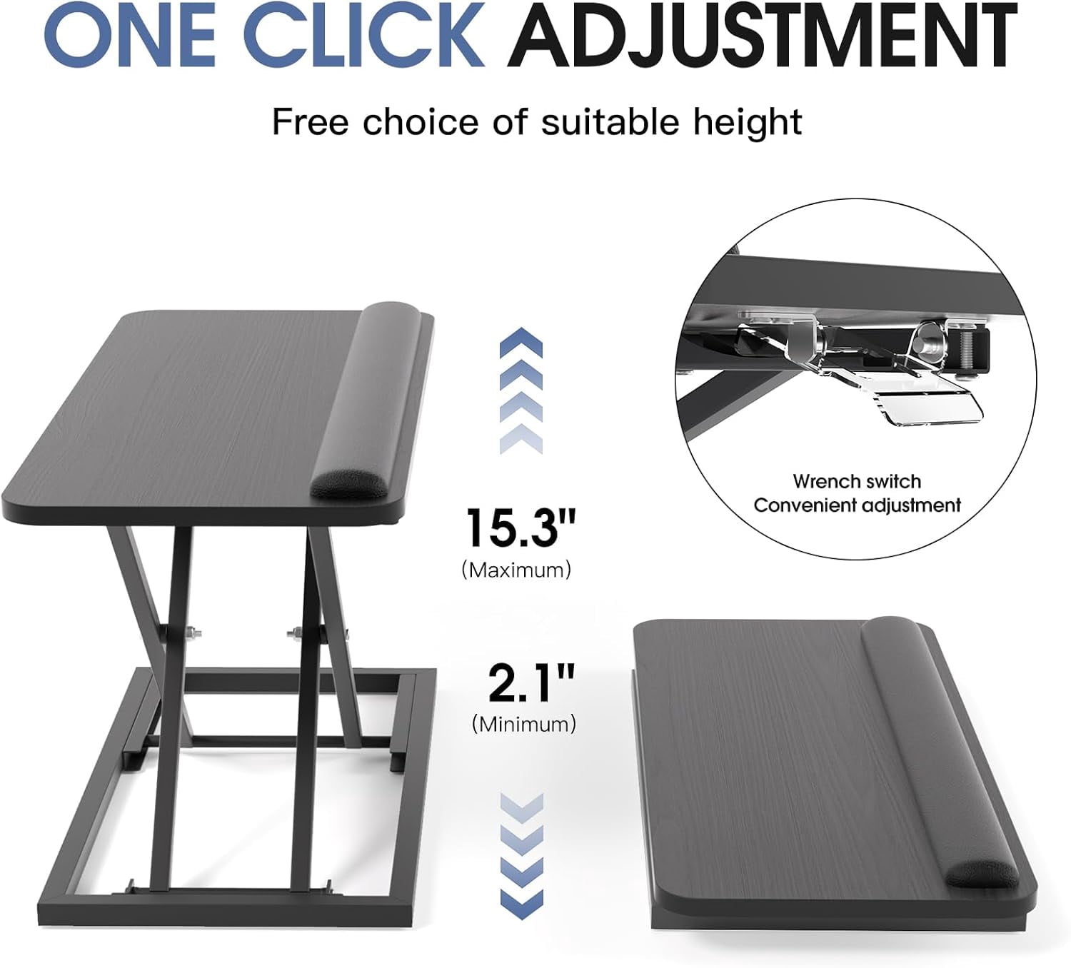 Standing Keyboard Tray Keyboard stand, Adjustable Height Keyboard and Mouse Riser for Desktop,For Ergonomic Sit Stand Workstations With Wrist Rest、Laptop Desk 26.7 x 11.7 Inch(Black)