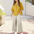 thumbnail image 2 of Ruyang Cotton Linen Set for Teen Girls 2 Piece Embroidered Shirts Baggy High Waist Wide Leg Pants Y2K Aesthetic Outfits, 2 of 9