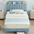 thumbnail image 3 of GAOMON Twin XL Size Bed Frame with Bookcase Headboard, Velvet Upholstered Platform Bed Frame, Wooden Slat Support Mattress Foundation, Easy Assembly, Noise Free, No Box Spring Needed,Blue, 3 of 7