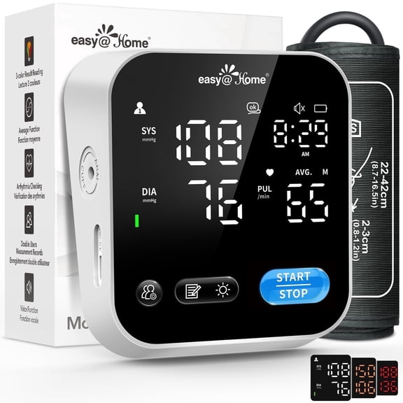 Easy@Home Upper Arm Blood Pressure Monitor, Accurate BP Machine with Voice & LED Display, MyHeartPal App, No Bluetooth