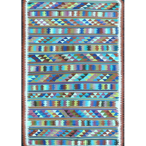 Ahgly Company Indoor Rectangle Abstract Light Blue Contemporary Area Rugs, 7' x 10'